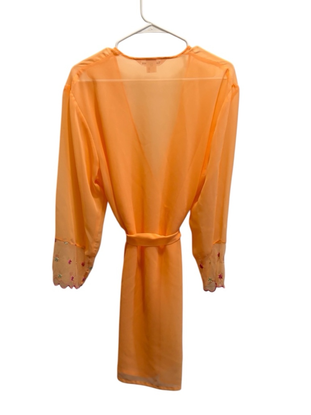 Sheer Orange Tie-Waist Robe with Embroidered floral Cuffs #56 - Picture 3 of 6